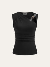 Asymmetric Ruched Top with Buckle Detail